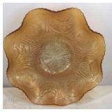 Marigold carnival glass bowl dragon and Lotus 9
