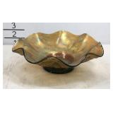 8 inch green carnival glass beads and ruffle bowl