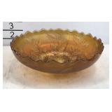 8 inch marigold carnival glass bowl holly berries