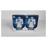 Two Runabout Robot toys, both white, new in box