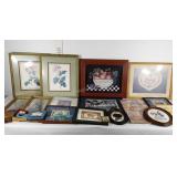 Large wall art group, two pairs of floral prints,