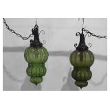 Pair of green mid-century hanging swag lamps