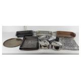 Kitchenwares, baking sheets, cooling racks, cake