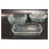 Four pieces of Pyrex casseroles and baking dish