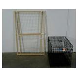 Pet gate, 44" tall, and folding crate, 17 x 24 x