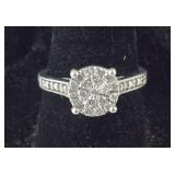 Genuine Diamond Halo Engagement Ring, 2.8 grams,