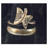 Butterfly Ring & Silver Tone Band, 8.75 & 10,