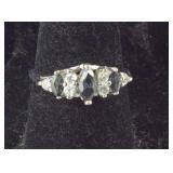 3-Stone Onyx Ring w/ CZ Accents, 2 grams, size 6,