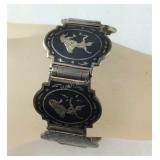 Vintage Siam Black Enamel Bracelet, 49.8 grams,