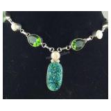 Druzy Agate Necklace w/ Pearl & Peridot Accents,