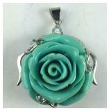 Turquoise Color Rose Pendant w/ CZ Accents