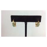 Genuine Emerald & Diamond Earrings Gold Tone, 3.8