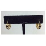 Genuine Sapphire & Diamond Earrings Gold Tone,