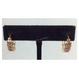 Genuine Ruby & Diamond Earrings Gold Tone, 3.8