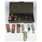 Plastic container with fishing tackle