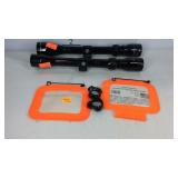 Two hunting license holders and two  tasco scopes