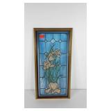 Painted glass iris design suncatcher panel, 12x24