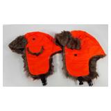 Two florescent orange lined hats, new with tags