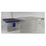 Totes, two with lids, one missing latch, one