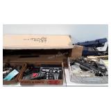 Trains, table full of train track, transformers,