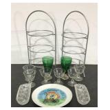Glassware and entertaining items: celery dishes,