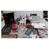 Christmas holiday decor, signs, pinecones,  wrap,