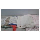 Vintage linens, full chenille bedspread, feed