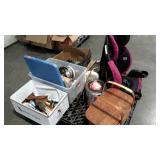 Skid lot: includes books, yard art, hangers,