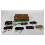 Dresser box full of old spectacles and cases