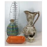 Glassware, strangle dish, lighter, cork vase, and