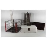 Vintage decor, enameled box, wire basket, etc.