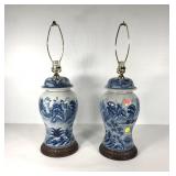 Asian style ginger jar table lamps, one has been
