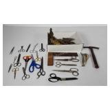 Scissors,  tools, brass hinges, etc.