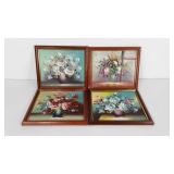 Four floral paintings on board, each measures