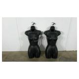 Two female torso mannequin forms, hollow back,