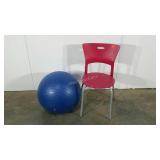Yoga ball and plastic chair