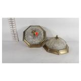 Pair of octagonal bronze finish and pressed glass