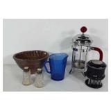 Kitchenwares, Bonjour tea press, glass salt and