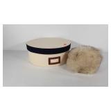 White fur hat with 16" canvas wrapped hat box,