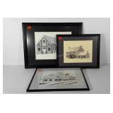 Three sketches by Mazzeo, framed, 20x16 to 27x20