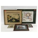 Wall art, five framed pictures, includes early