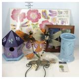 Dragonfly and butterfly decor, bird house, wall