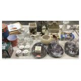 Home goods group with wine glasses, garden decor