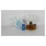 Glass decor, blue frosted glass bird figure,