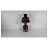 Amethyst colored hurricane table lamp, 21" tall