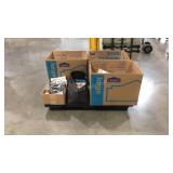 Skid of books, shoes, cookware, Rubbermaid