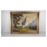 Early oil painting on canvas, signed, mountain