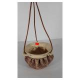 Pottery hanging planter with leather cording