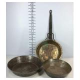 Campfire cookware, Copper pan and two bowls