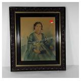 Early portrait picture in oak and plaster frame,